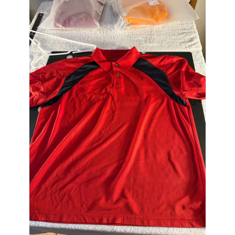 PGA Tour Mens XL Red Black Colorblock Ribbed Performance Golf Polo Shirt